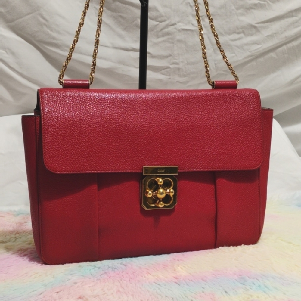 Authentic Chloe Elsie Large Red Leather Shoulder Bag